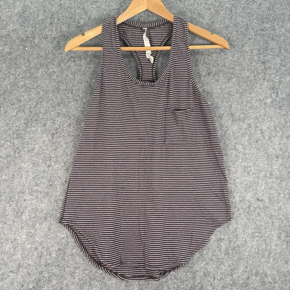 Lululemon Racerback Tank Top Womens 6 Purple Black Striped Athletic Shirt Pocket